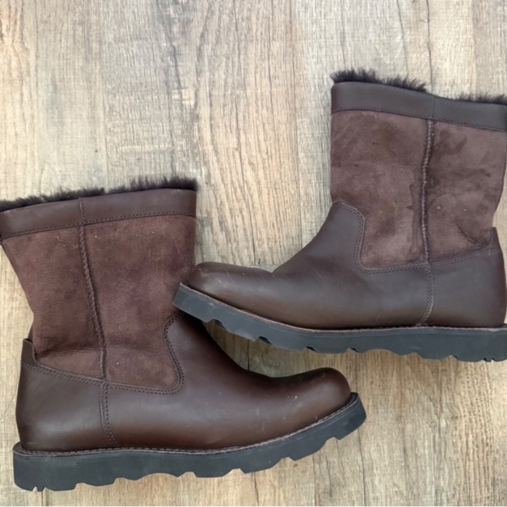 UGG Wrangell Brown Mid-Calf Leather & Suede Boots Vibram Sole